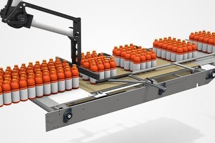Simulation of bottles being metered